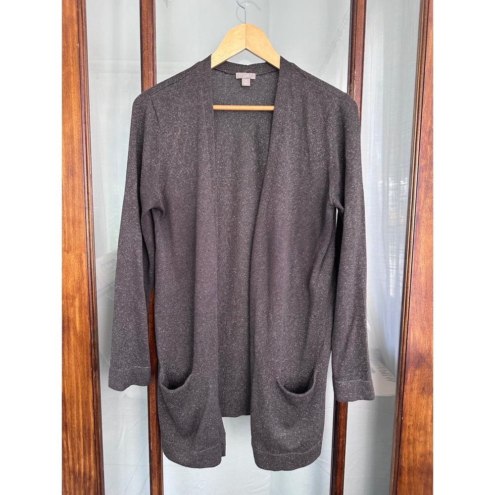 J. Jill Silk Cotton Blend Open Front Cardigan Sweater Brown Speckled PM Natural